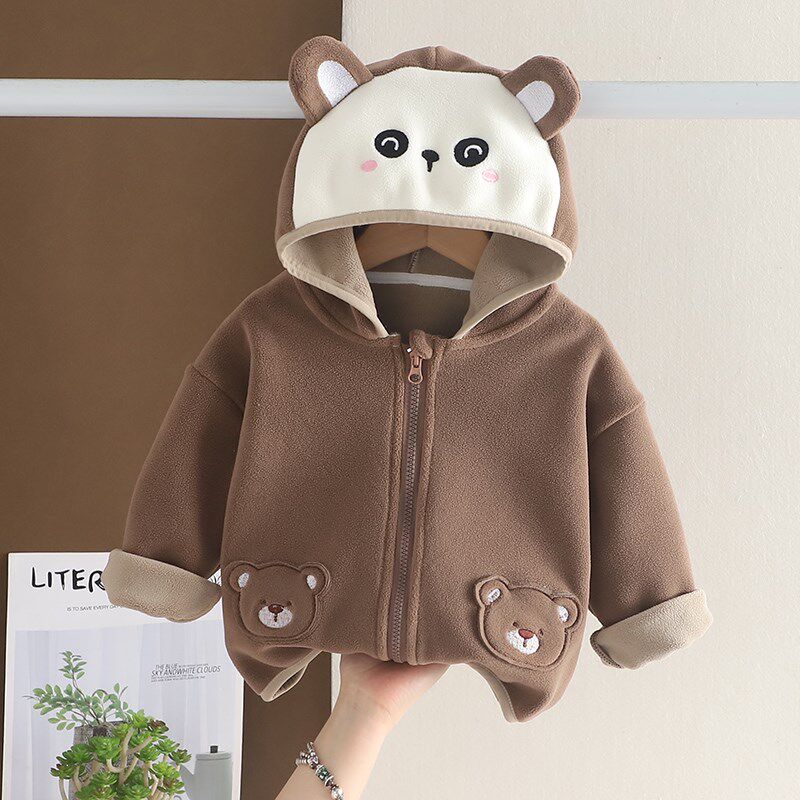男童春秋季外套宝宝一体绒连帽上衣洋气薄绒女婴儿童秋装拉链开衫