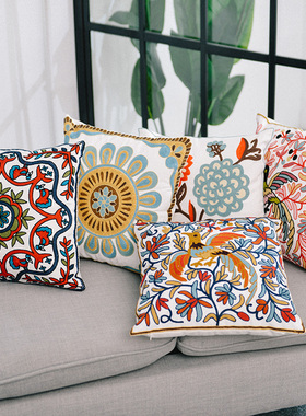 刺绣靠枕床头靠垫沙发o抱枕办公室椅子靠背汽车床上腰枕客厅40*40