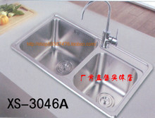 埃美柯XS-3046A 厨房水槽304不锈钢双槽洗菜盆 一体成型厨盆