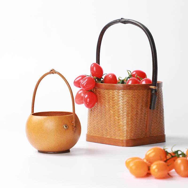 围炉煮茶手工竹编大漆碳篓炭钵竹炭筐橄榄炭盒炭竹提篮茶具收纳筐