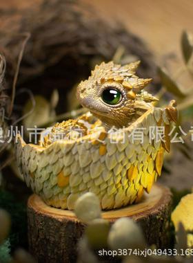 爆款热销新品蛋壳中的新生龙深彩虹色的婴儿龙可爱雕像摆件装饰品
