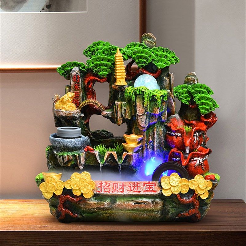 招财风水轮假山流水喷泉鱼缸循环水加湿器客厅乔迁开业装饰品摆件