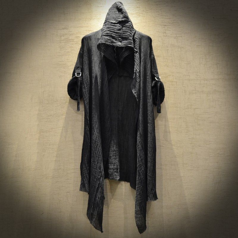 春夏潮男中长款宽松长袖衬衫国潮暗黑G系舞台发型师服装薄款风衣