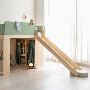 上形孩在 树屋床天空半高床适用全实木男生女生 溜溜滑l梯梯架款