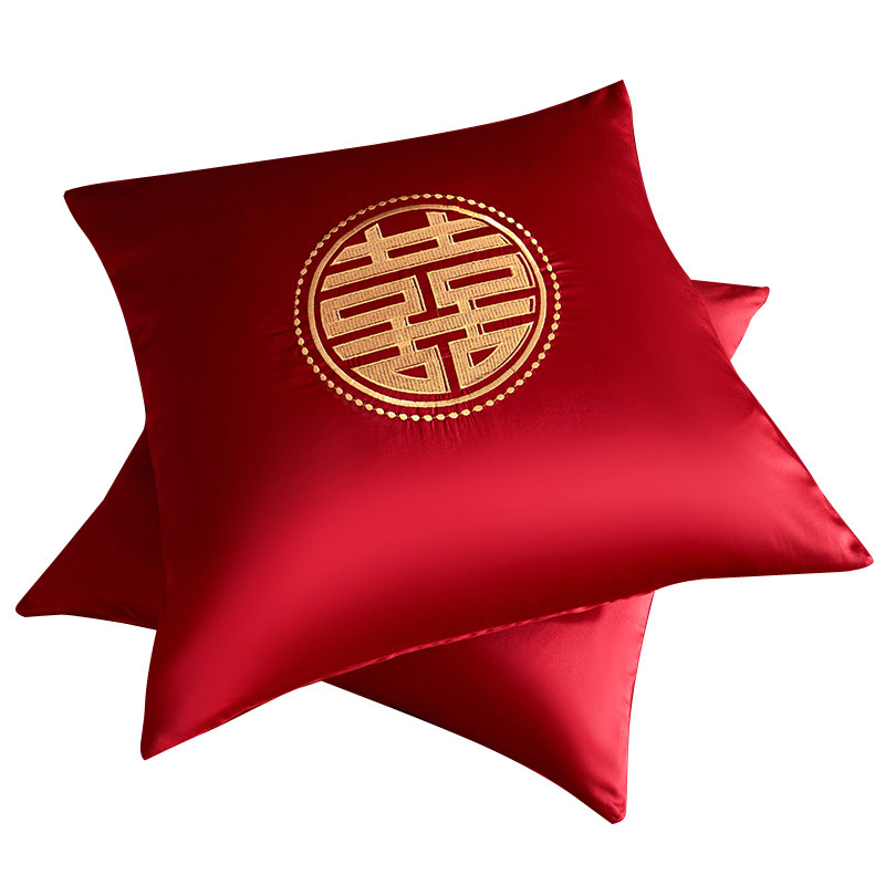 婚庆靠垫枕套一对含芯大红色喜字刺绣抱枕60x60客U厅沙发婚房腰枕