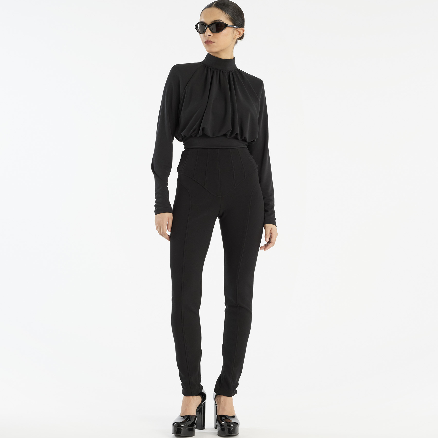 Rotate 高领长袖上衣褶皱收腰垂坠气质衬衫Ruched Ls