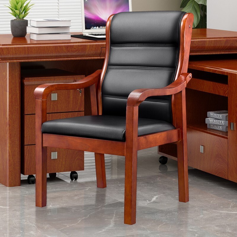 简约现代牛皮实木会议椅总裁老板办公麻将椅子电脑人体工学皮艺班