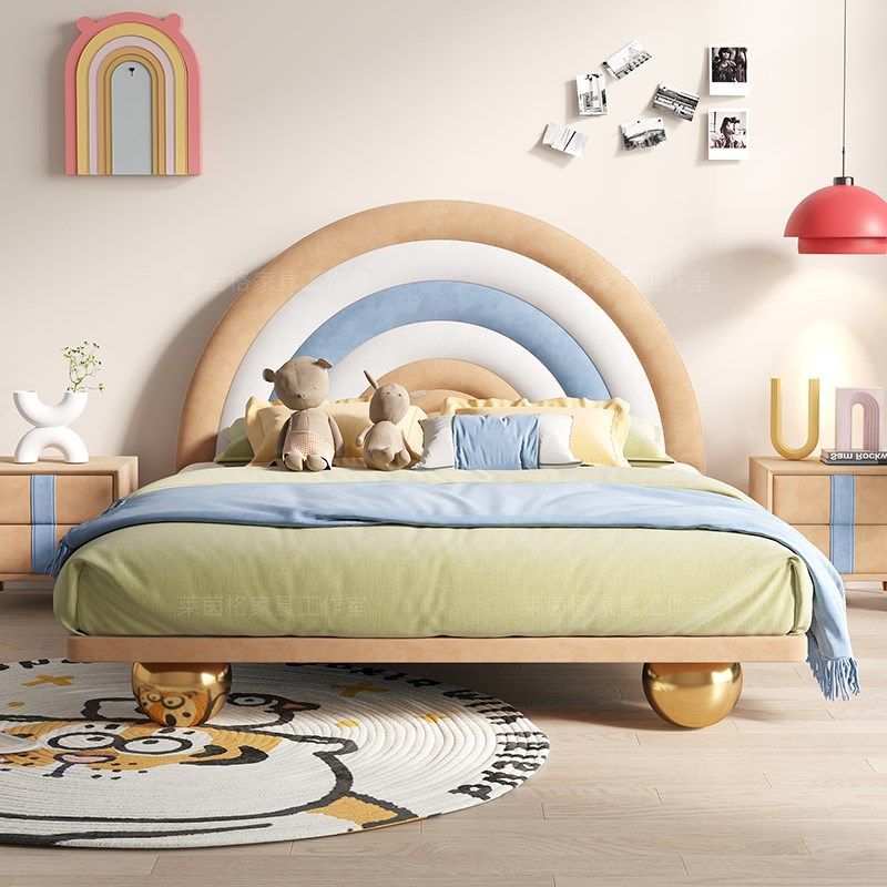 创意彩虹儿童床科技布轻奢床软包靠背男孩女孩卡通1.5m床圆球脚,农用物资,苗木固定器/支撑器,淘宝优惠券,粉丝福利购,淘宝优惠卷