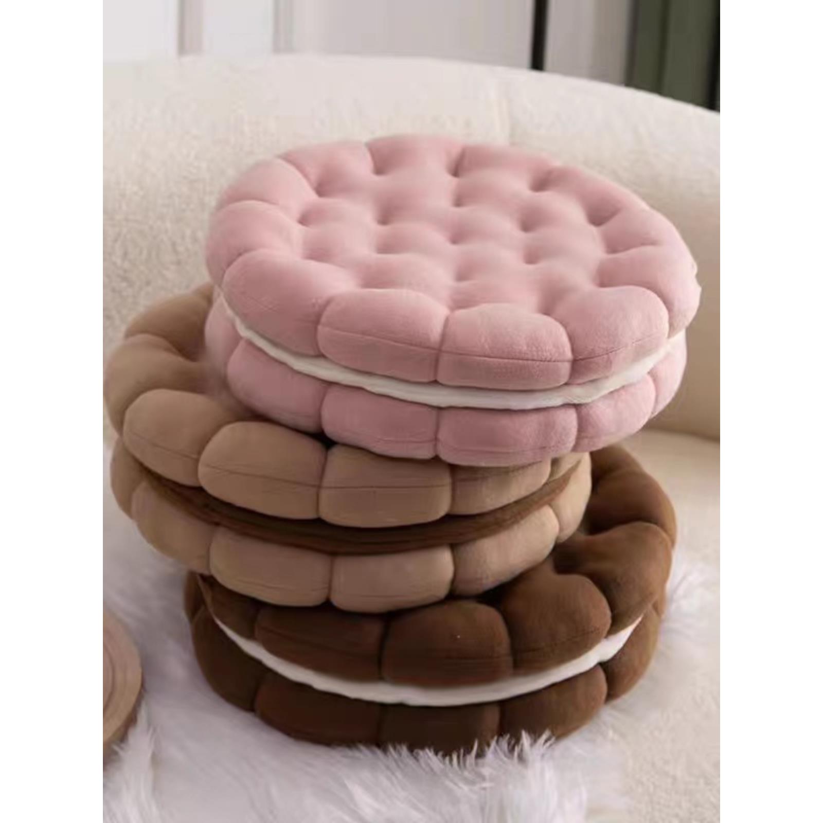 夹心饼干坐垫短毛绒超软超可爱学生少女办公室纯色椅垫飘窗蒲团垫