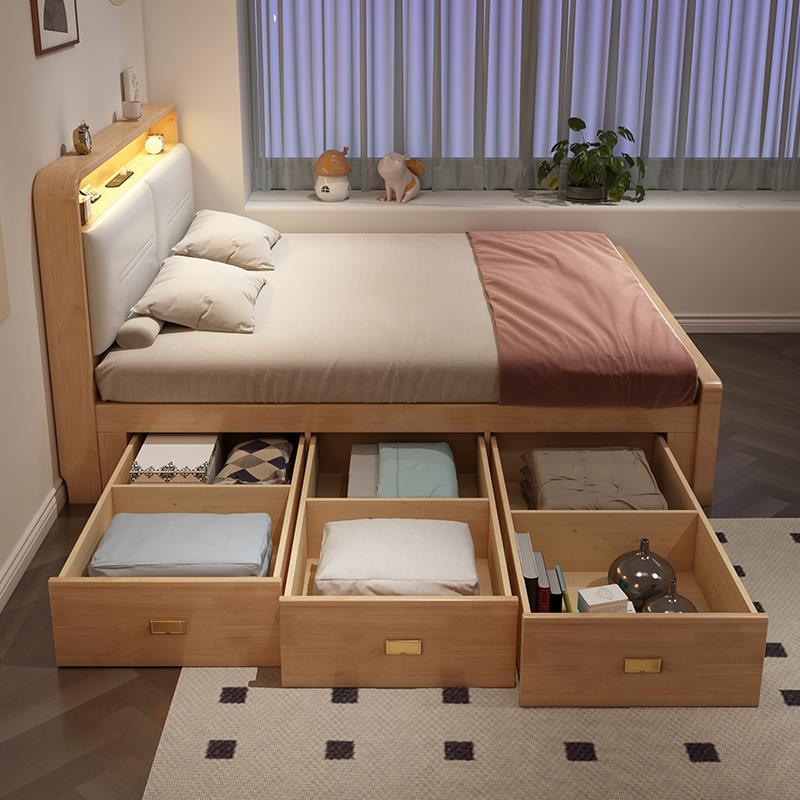 北欧全实木储物床1米8主卧双人床小户型1米5高箱式抽屉收纳地台床