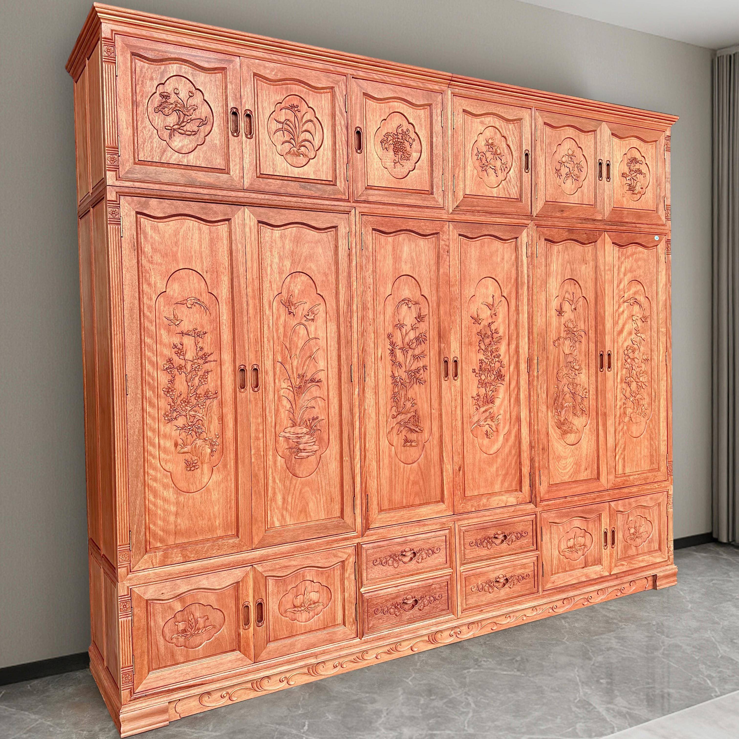 中式红木家具顶箱衣柜金花梨木卧室全原木家用二三四五六门大衣柜