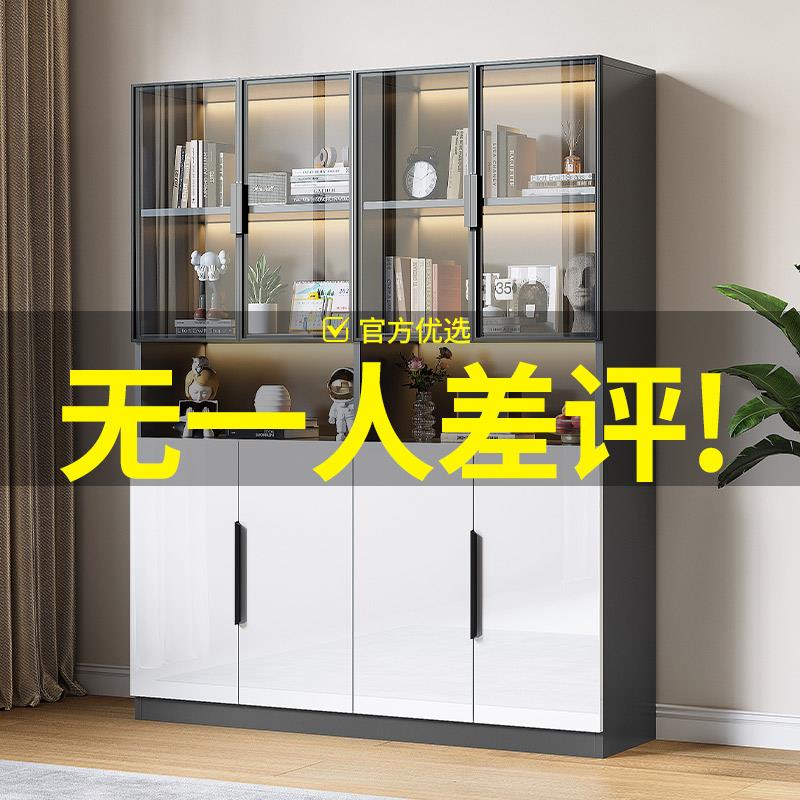 书柜带玻璃门模型展示柜轻奢靠墙储物柜子陈列置物柜落地书架书柜