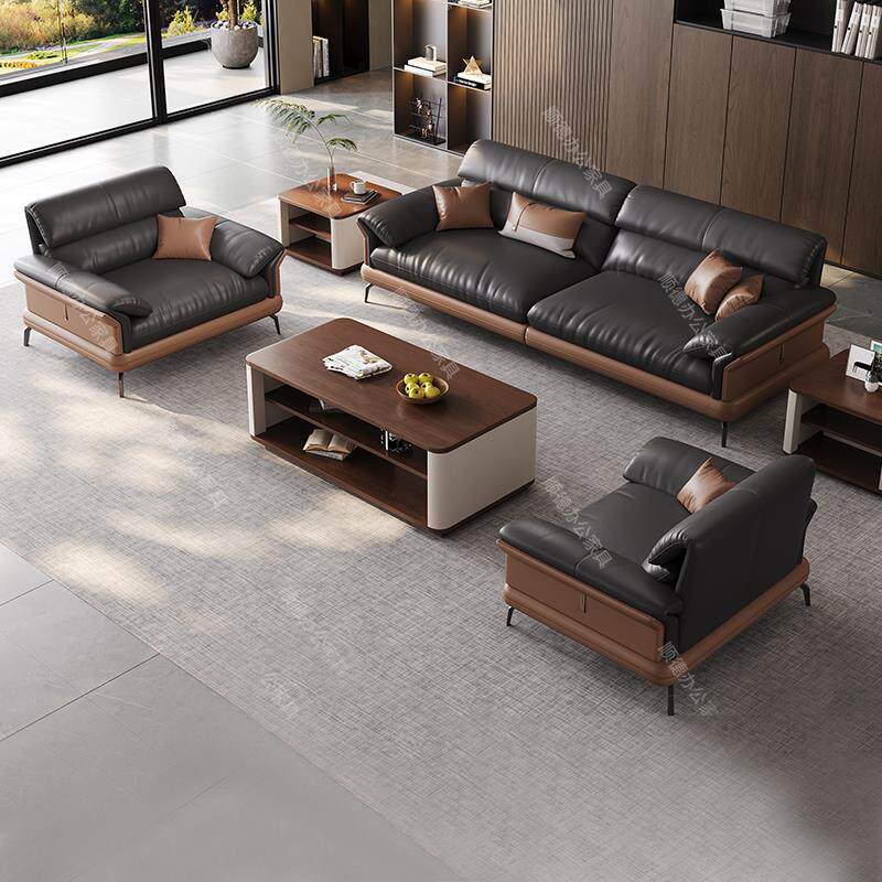 办公沙发办公室现代简约真皮商务老板会客室接待家具茶几组合套装
