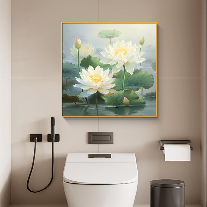 荷花卫生间挂画现代简约净秽防水厕所壁画高端大气莲花客厅装饰画图片