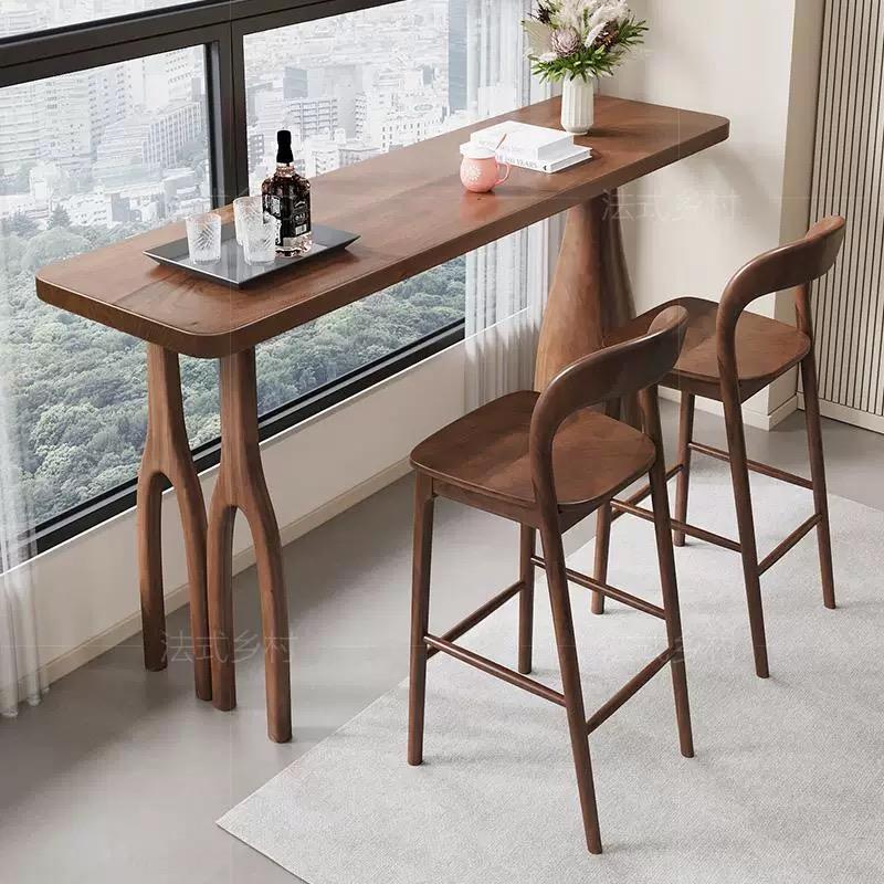 北欧实木吧台桌小户型家用客餐厅隔断小吧台靠墙长条高脚桌椅组合