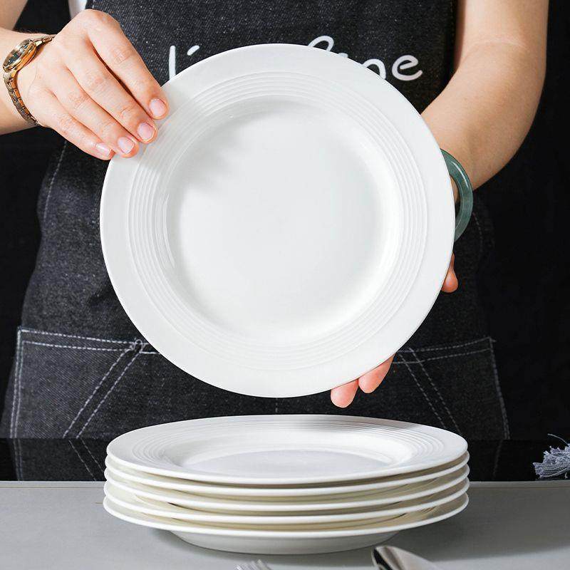 陶瓷纯白平盘菜盘子家用ins盘子螺纹商用草帽碟子意面简约西餐盘