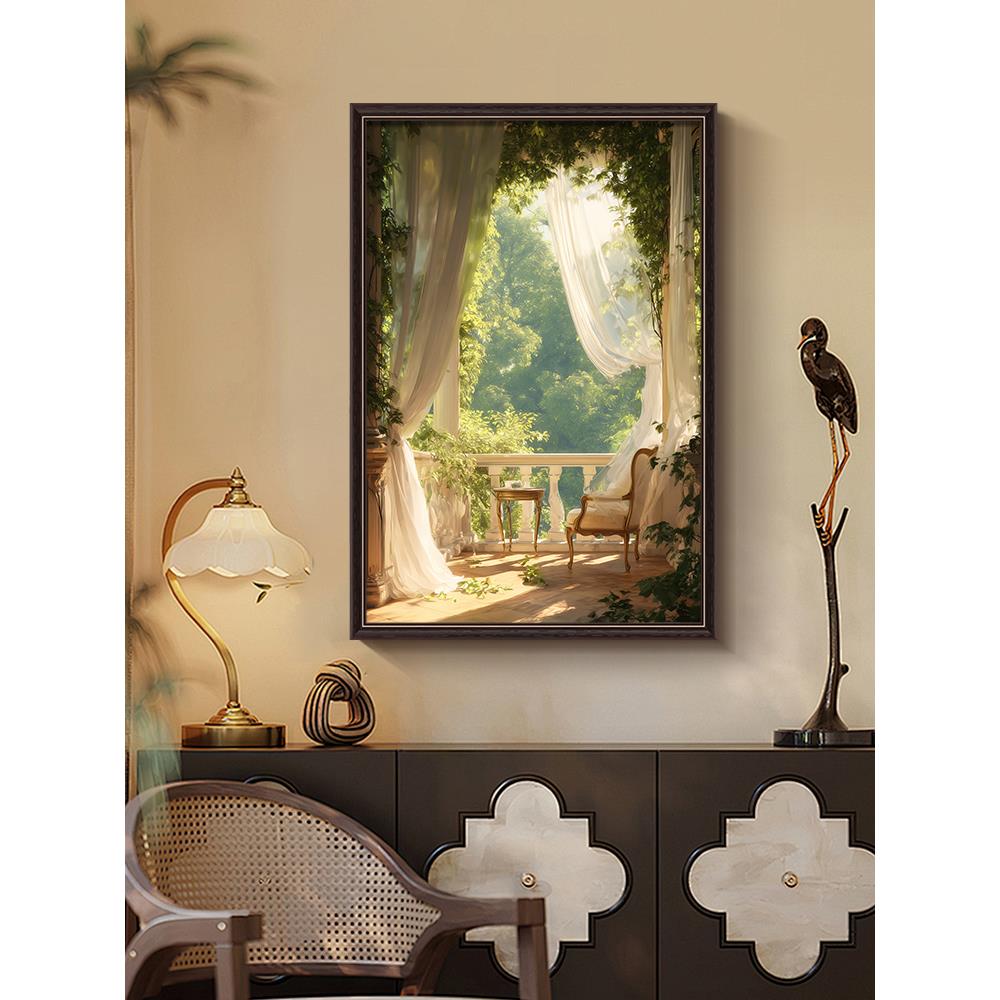窗景》法式中古风客厅沙发背景墙挂画覆古光影艺术玄关餐厅装饰画图片