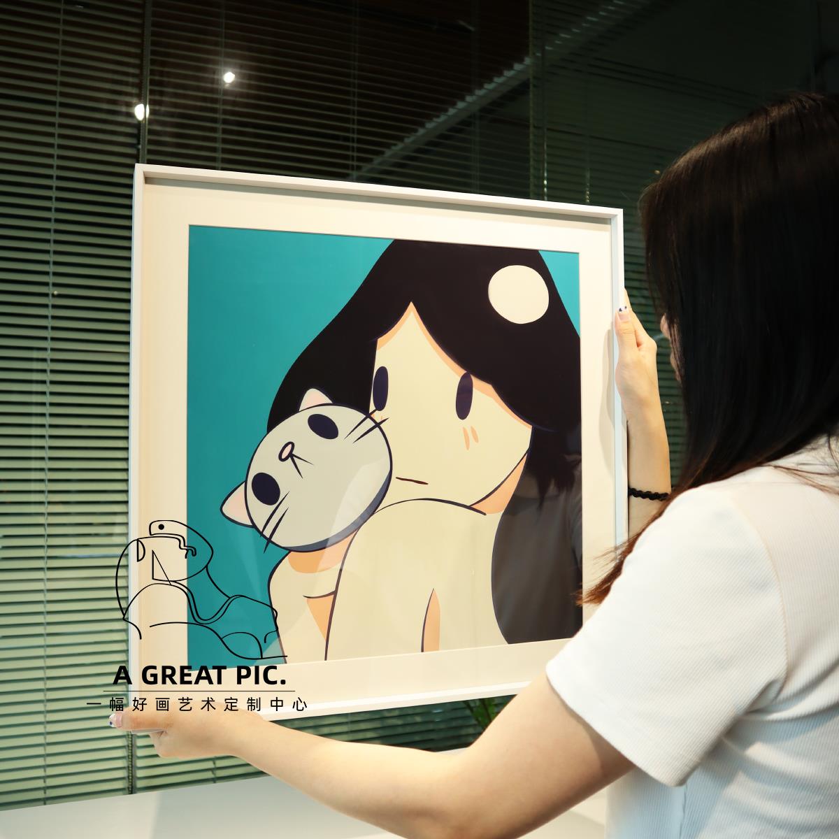 天野健维纳斯与猫版画潮流艺术美女画网红卧室挂画沙发背景装饰画图片