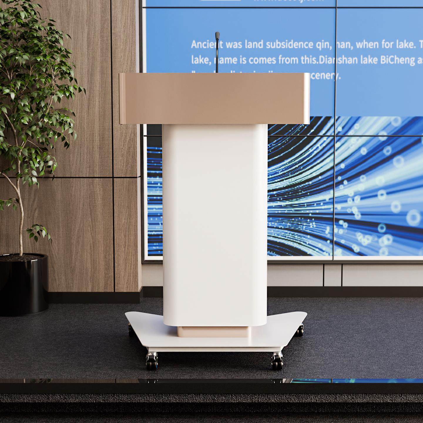 电动升降演讲台发言台会议主持学校培训教师讲台桌移动迎宾接待台