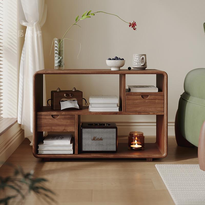 全实木客厅沙发边柜侧边柜家用移动小边几简约现代角几书架储物柜