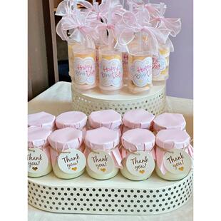 生日甜品台粉色布丁纸装饰thankyou吊牌推推乐云朵慕斯贴纸插件