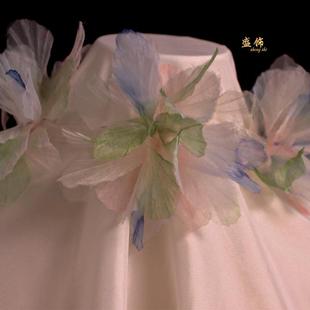 布料辅料 饰服装 蓝绿立体欧根纱渐层花朵手工diy帽子鞋 衣裙礼服装