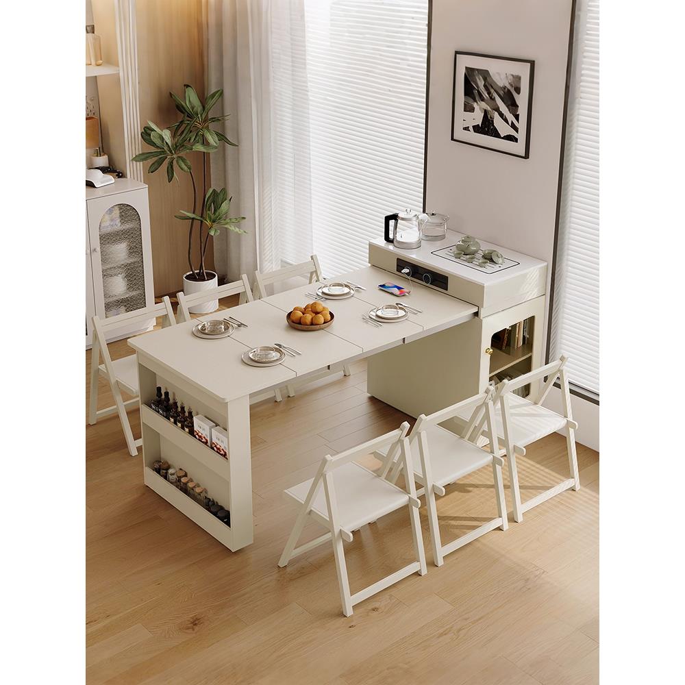 岛台餐桌一体可折叠伸缩家用小户型岩板茶台多功能泡茶桌厨房吧台