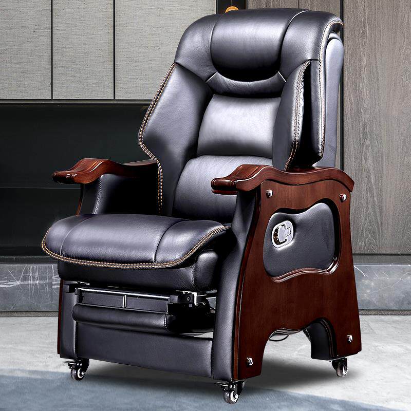 老板椅真皮实木大班椅总裁办公椅子按摩椅电动可躺电脑椅家用美式