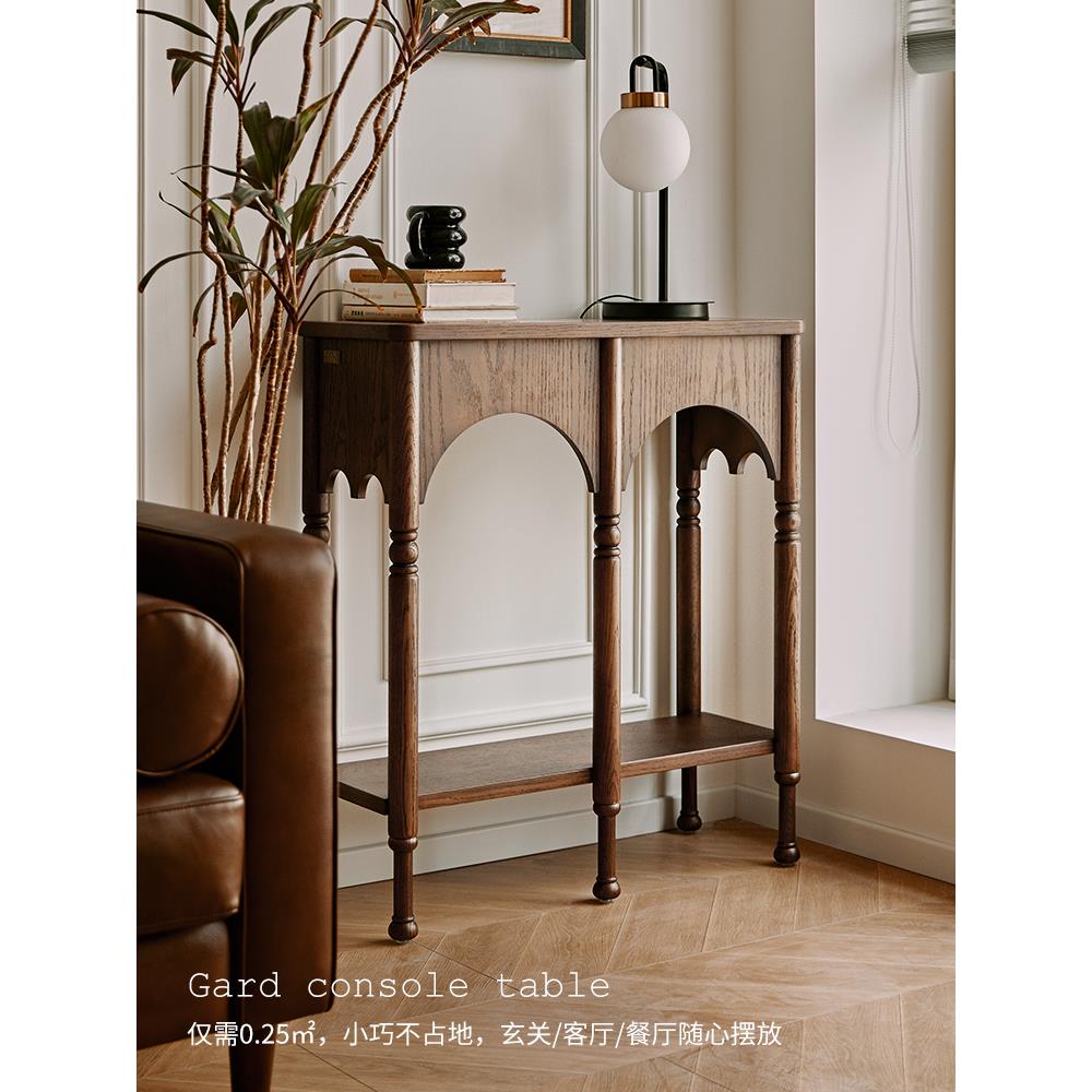 法式覆古控制台窄入口桌美式中世纪客厅实木侧柜走廊通道储物柜侧