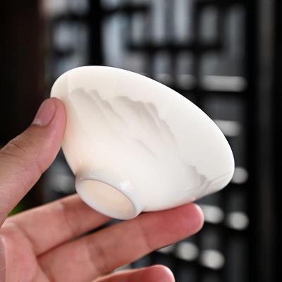 水墨山羊脂玉斗笠杯白瓷茶杯功夫茶杯喝茶杯品茗杯主人杯家用茶具