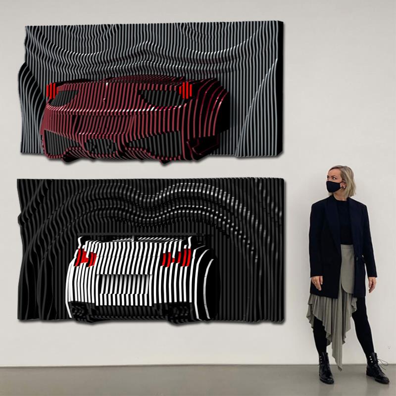 现代装饰画木雕插片汽车模型立体装置酒店餐厅客厅背景墙创意挂画图片