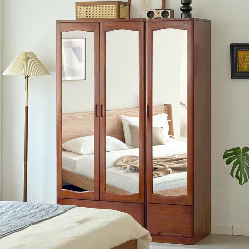 全实木衣柜穿衣镜组合家用试衣镜自由组合卧室落地挂衣置物储物柜