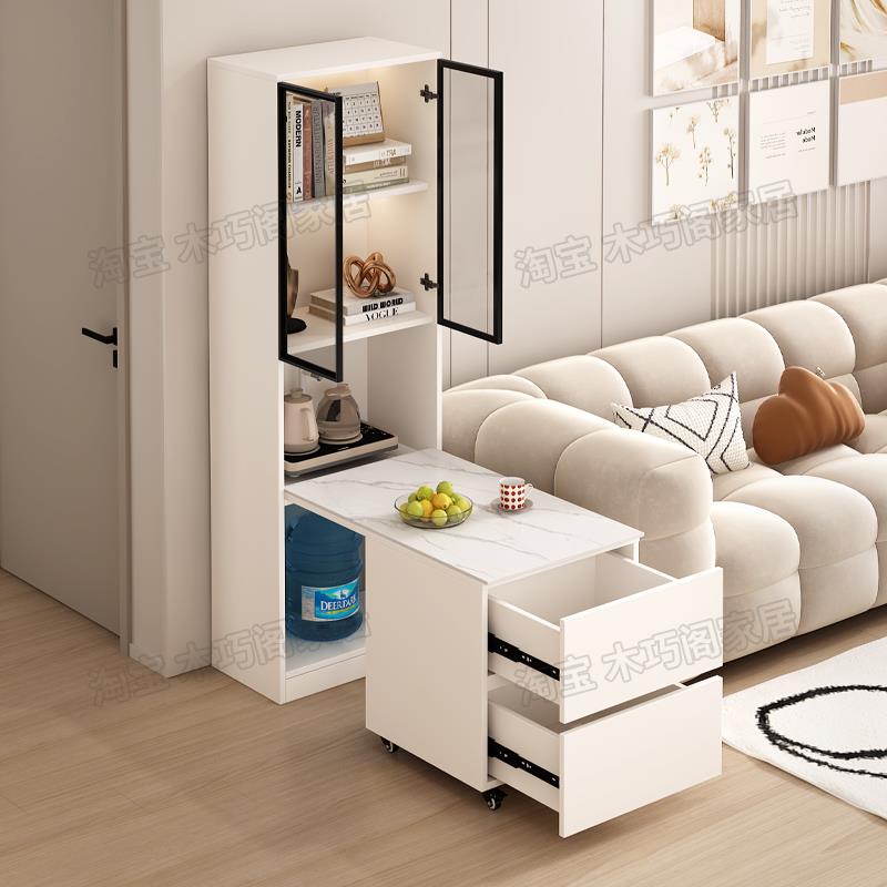 奶油风实木边几岩板沙发边柜侧边柜简约高级可移动储物收纳茶几柜