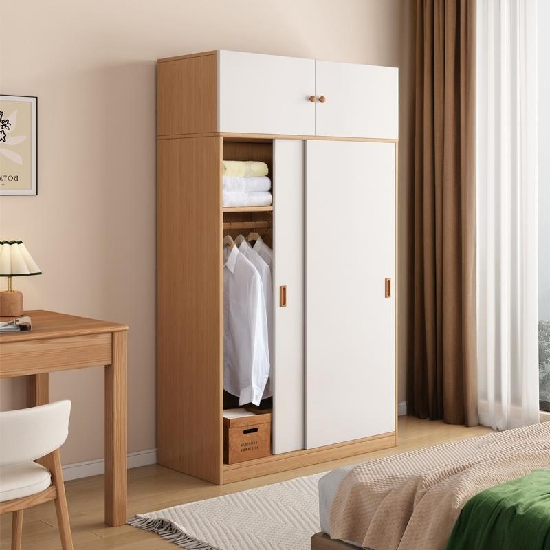实木衣柜家用卧室拉门小户型儿童小衣橱出租房简易移门收纳柜子