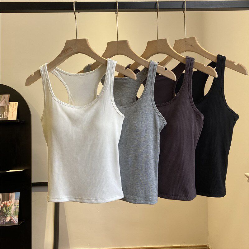 黑色无袖吊带背心女夏季紧身显瘦一体胸垫打底衫内搭上衣新品