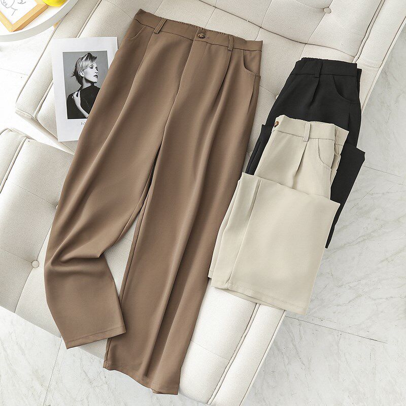 阔腿裤胖mm大码加长西装裤女春季半松紧高腰垂感宽松拖地直筒长裤