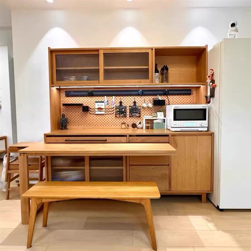 简约实木餐边柜小户型推拉旋转餐桌可伸缩一体餐柜茶Z水柜玄关柜