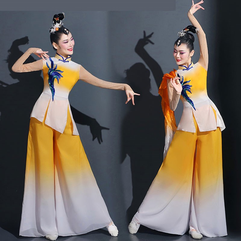 黄河水从我家门前过新款古典舞演出服女高端扇子广场舞蹈服秧歌服