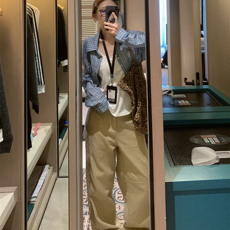 秋季卡其布覆古休闲裤女士高腰时尚最容易匹配阔腿裤