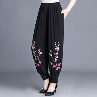 加肥加大码 胖太太夏装 子灯笼裤 老年人妈妈洋气绣花裤 200斤 九分裤