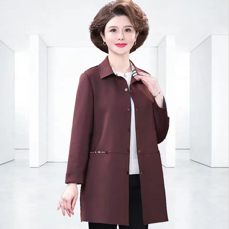 2024中老年女装新款风衣外套中年人50岁妈妈装中长款纯色夹克上衣