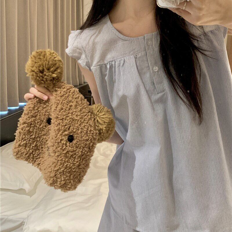 韩版简约睡衣女款夏全棉清凉背心可爱宽松舒适外穿家居服两件套装