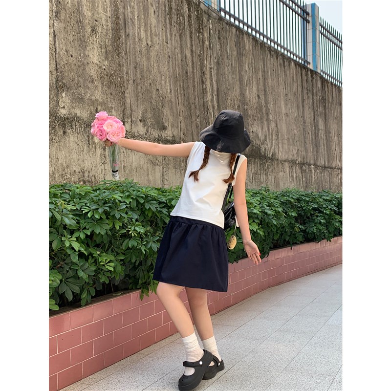 日系休闲松紧半身裙短裙女2025春夏季新款百搭显瘦宽松休闲运动裙