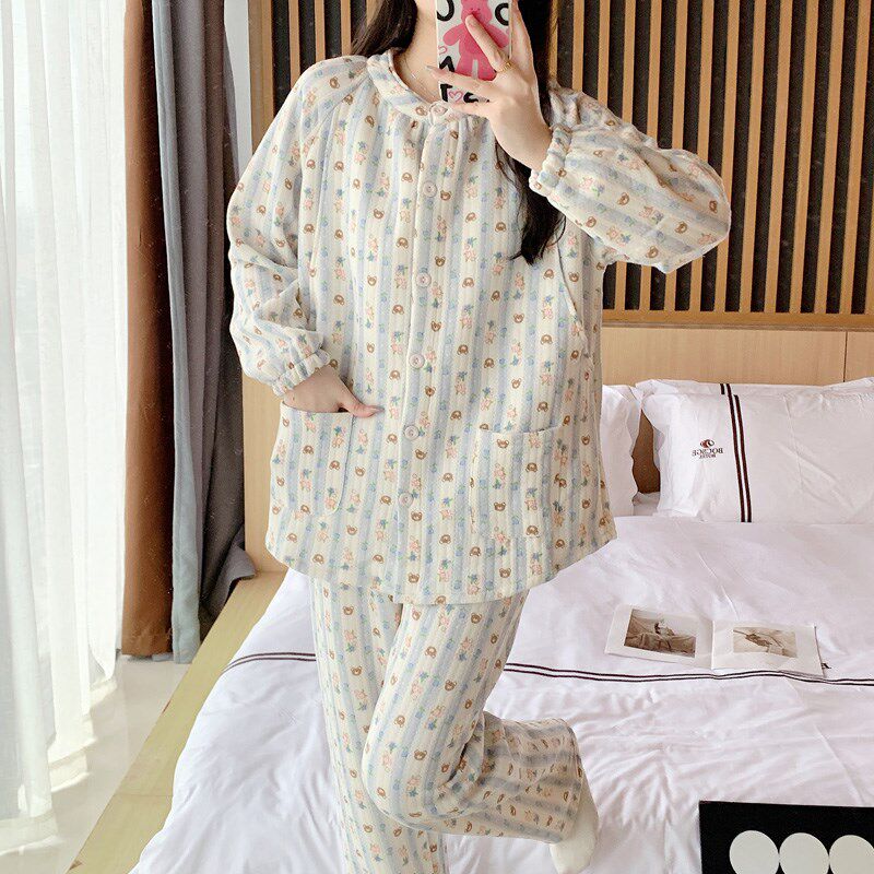 月子服春秋款冬季产后空气棉孕妇睡衣女士哺乳怀孕期家居服套装