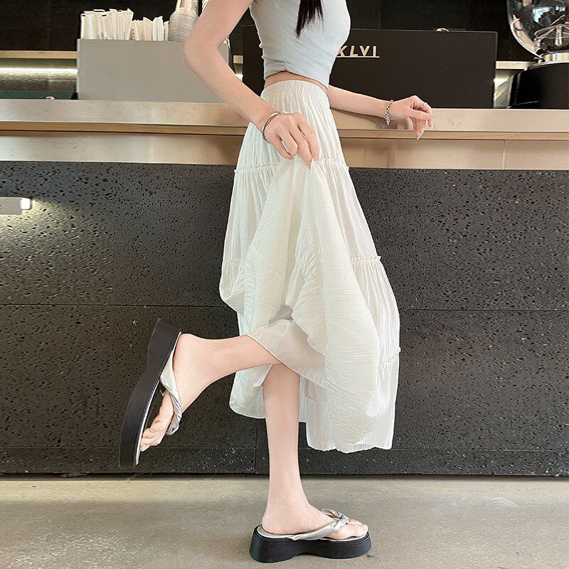 白色蛋糕裙女2025新款夏季薄款芭蕾风半身中长款休闲显瘦蓬蓬裙子