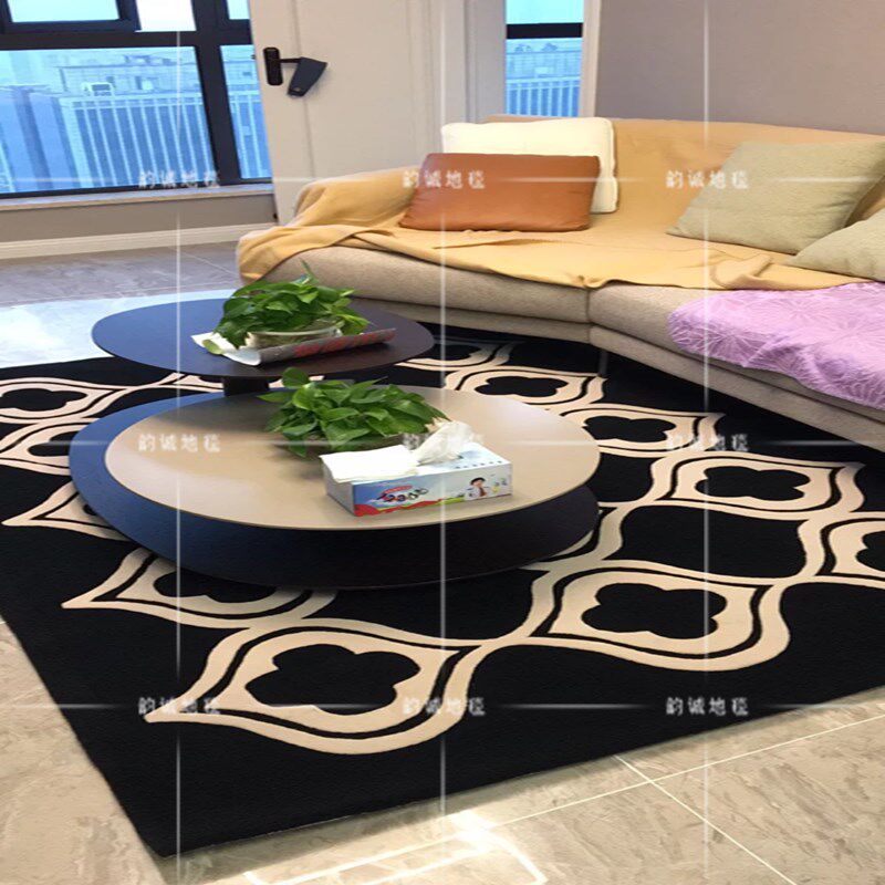 轻奢黑色欧式客厅茶几沙发地毯样板间衣帽间美式卧室床边毯可定制