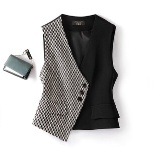 格子西装马甲女式小背心2024春装新款复古坎肩修身收腰外套短马夹