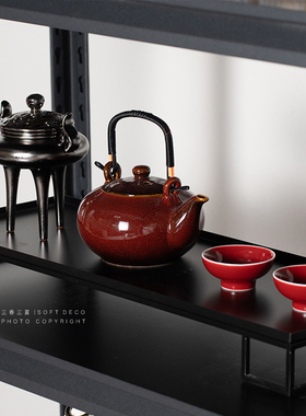 新中式书柜书架装饰摆件茶室茶柜博古架展示柜样板间W书房软装饰