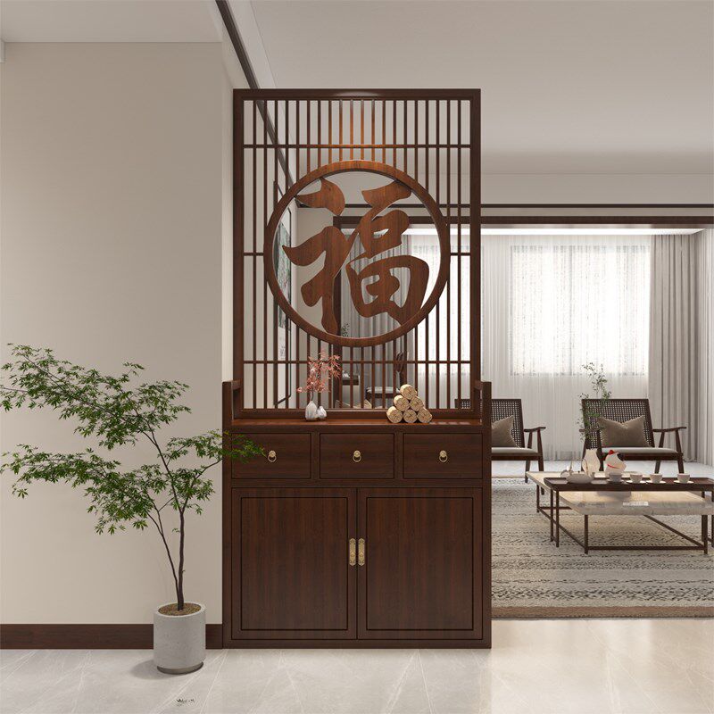 新中式福字实木屏风储物柜一体客厅进门遮M挡入户正对门玄关隔断