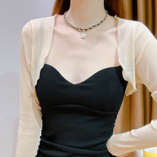 防晒连衣裙小坎肩网纱开衫 短款 女 配吊带裙外搭罩衫 蕾丝披肩女夏季